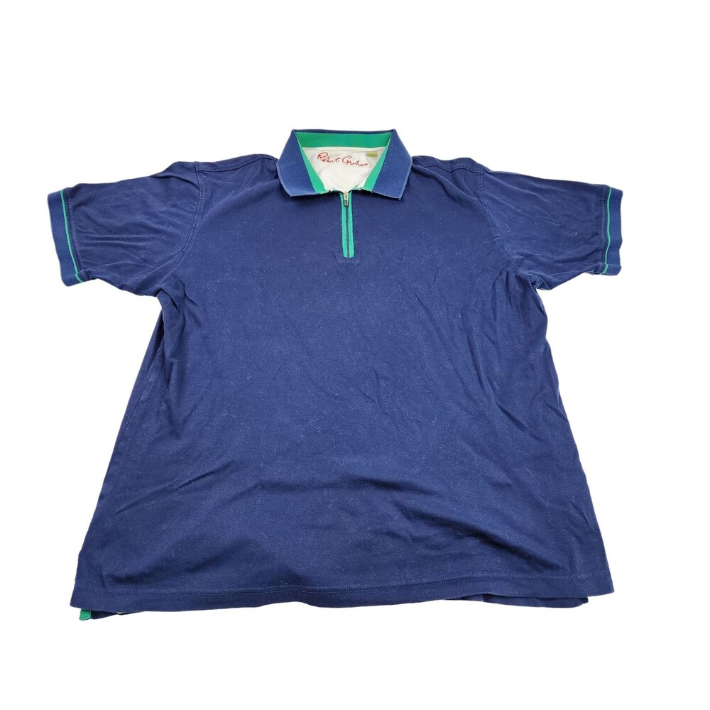 Robert Graham Mens‎ L Large Blue Classic Fit Zipper Polo Shirt